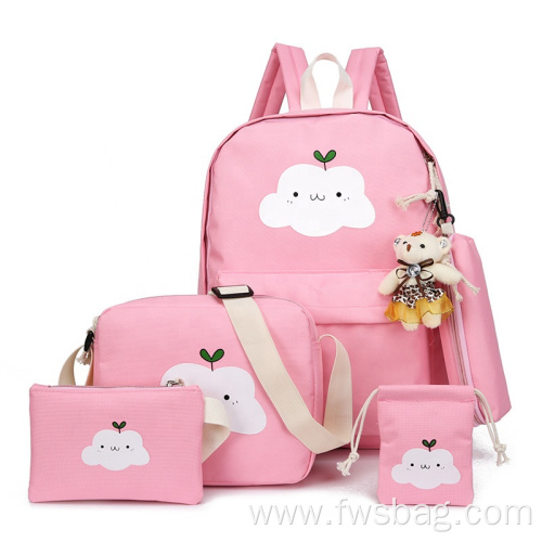 2022 Large Capacity Top Fashion Cute Cheap 5pcs Travel Canvas Backpack School Bag Set for Teenager Girls
